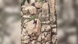 Double Riders Fall Off Zipline and Hit Giant Rock