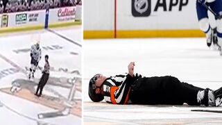 Terrifying Moment NHL Referee is Stretchered off the Ice Following Horrific Knockout Collision
