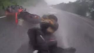 INCREDIBLE Moment a Biker Saves his GF Life Holding onto Her Tight During High Speed Accident.