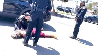 Crazy Woman Taken Down on Santa Monica Ave. Ocean Beach San Diego CA: Female Cop has to Deal with this