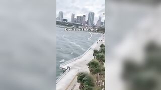 High Winds take Water Skier Directly into Concrete Wall