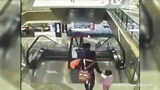 Strong Images: Grandma holding Baby loses Balance on Escalator and Drops the Baby. (See Info)