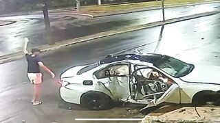 Speeding Car in Brazil hits Concrete Building. Passengers Struggle, One back Passenger was Killed.