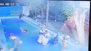 Man gets into Pool with All his Clothes On and Drowns because He can't Swim (Watch Top of Screen)