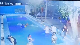 Man gets into Pool with All his Clothes On and Drowns because He can't Swim (Watch Top of Screen)
