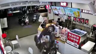 Whoops! Motorcyclist outside Ends up Inside of Store Up Close and Personal