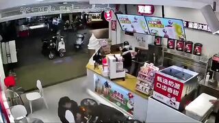 Whoops! Motorcyclist outside Ends up Inside of Store Up Close and Personal