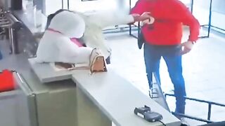 Woman is Knocked Right Off her Feet by Drunk Boyfriend in the Bank..