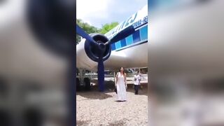 Photo Bomb of Girl and Giant Propeller goes Wrong