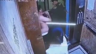 Woman is Attacked in an Elevator until Heroic Bad Ass Guard shows Up to the Rescue