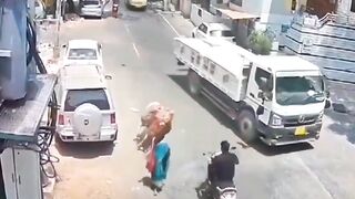 Random Bull in the Street takes Out Motorcyclist...Ha