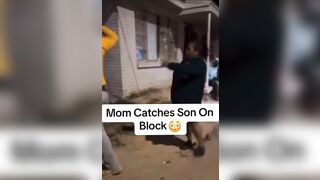 Mama of the Year! Whoops her Grown Son in her Bathrobe for being out on the Street