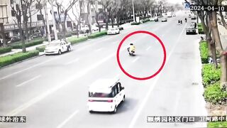Elderly Lady in China Fails to See Speeding Car and Flies Away
