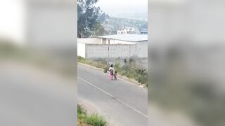 Scumbag Mom Beats her Little Kid on Side of Road and Makes Sure No one is Watching...