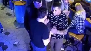 Russian in Funny Shirt Knocks Out 2 Men, One Inside the Bar, one Outside of the Bar