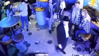 Russian in Funny Shirt Knocks Out 2 Men, One Inside the Bar, one Outside of the Bar