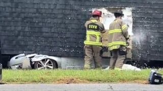 You think he made it? A mobile home being transported on a semi-truck crashes into car on the I-20 East in Villa Rica, Georgia, crushing the car