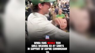 WNBA fan hackel teen girls wearing XX-XY shirts in support of Sophie Cunningham