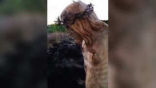 Davide Gelso Sculpture of our Lord Survives Wild Fire, Everything Else Burned.