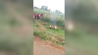 Rapist Wet on Fire by Angry Crowd