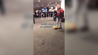 Male Karen LOSES it at Airport, Starts Breaking His own Stuff.