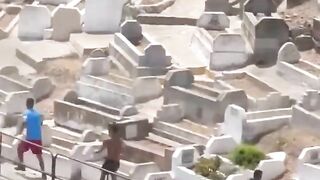 Muslim Invaders are now SMASHING THE GRAVES of the people of Cueta and THROWING THE PIECES AT THE CITIZENS OF SPAIN.