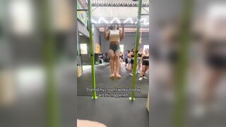 Gym Girl Shows off Her Skills on the Bar......Sort of