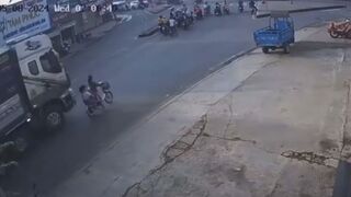 Tragic Video: Grandmother Double Riding is Horribly Crushed by Truck that Did Not See Them..(Strong Images)