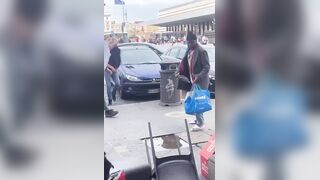 Aggressive Immigrant Threatens with Umbrella, Meets Flying Chair