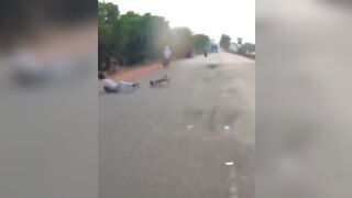 Poor Motorcyclist tries to Avoid Bicyclist and Unfortunately is Killed from Impact of Truck