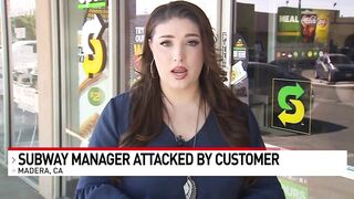 Gargantuan Fat Ass Punches Female Subway Employee for More Ham on his His Sandwich.