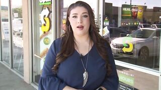 Gargantuan Fat Ass Punches Female Subway Employee for More Ham on his His Sandwich.