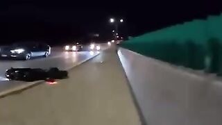 Female Motorcyclist Crashes at High Speed and Keeps the Camera Recording it All