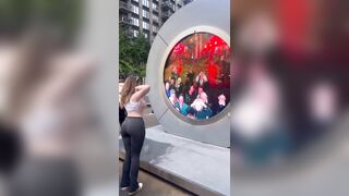 Woman in NYC Flashes Shocked Viewers in Dublin watching on New NYC-Dublin Portal TV