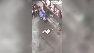 Girl in Dress manages to Fall a Few Feet but Fix her Skirt when She hits Pavement