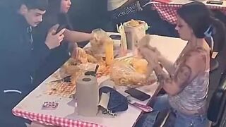 Family seen eating at a restaurant and then running out on the bill