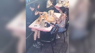 Family seen eating at a restaurant and then running out on the bill