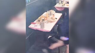Family seen eating at a restaurant and then running out on the bill