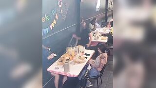 Family seen eating at a restaurant and then running out on the bill