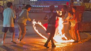 Flame festival goes wrong as performer catches fire while crowd watches