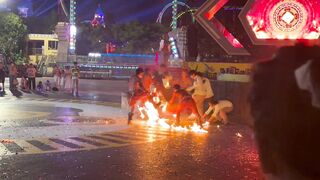Flame festival goes wrong as performer catches fire while crowd watches