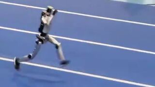 Whoops, A Robot ran too fast to stop, crashed into the cushion and broke its waist.