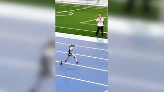 Whoops, A Robot ran too fast to stop, crashed into the cushion and broke its waist.