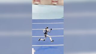 Whoops, A Robot ran too fast to stop, crashed into the cushion and broke its waist.