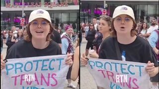 Toronto man confront woman holding Protect Trans Kids sign before yesterday WNBA game