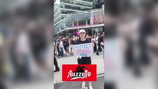 Toronto man confront woman holding Protect Trans Kids sign before yesterday WNBA game