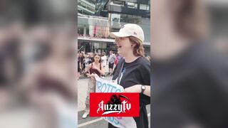 Toronto man confront woman holding Protect Trans Kids sign before yesterday WNBA game