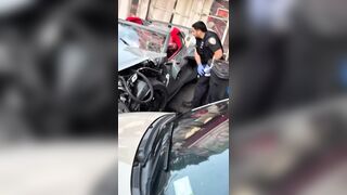 Corvette Crashes into Mercedes and Pedestrian in Manhattan Intersection