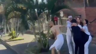 The exact moment the Earthquake in Colombia strikes Man in his Towel