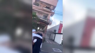 The exact moment the Earthquake in Colombia strikes Man in his Towel